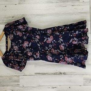 BB Dakota blue pink floral fit and flare flutter sleeve dress open back Size 2